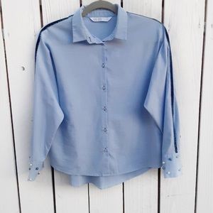 Zara Blue Button Down Long Sleeve Shirt